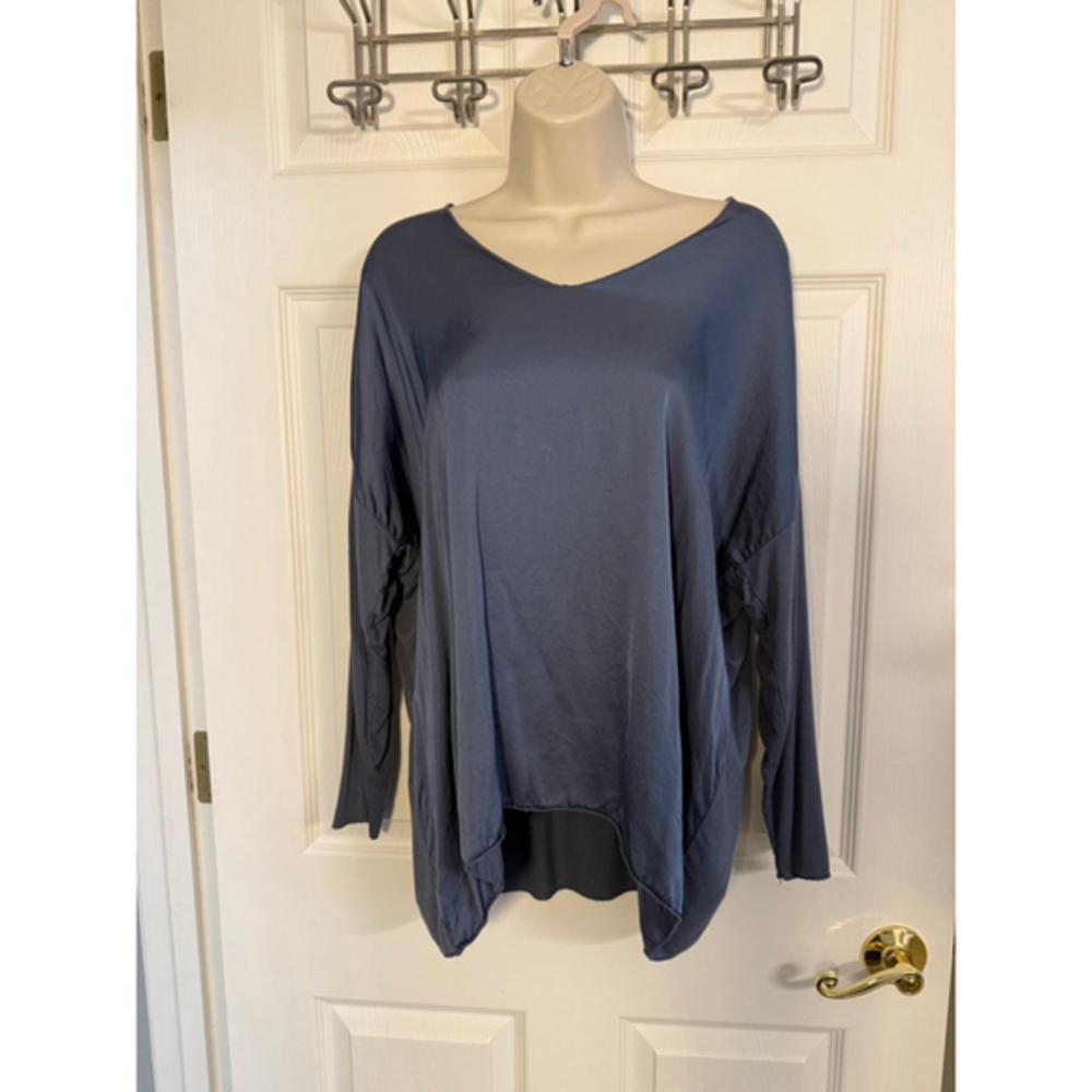The Porter Collective Long Sleeve Silk Blend Blouse Blue Size Small